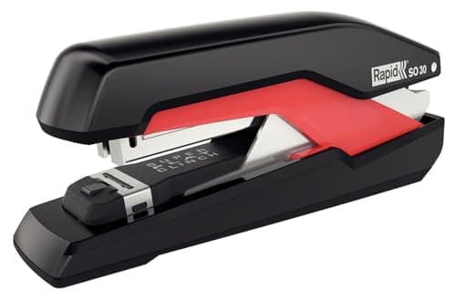 Image of Rapid Supreme Omnipress SO30 Full Strip Stapler, 30 Sheet Capacity, Low Effort Stapling, Super Flat Clinch Stapling, Includes Staples, Black/Red, 5000547