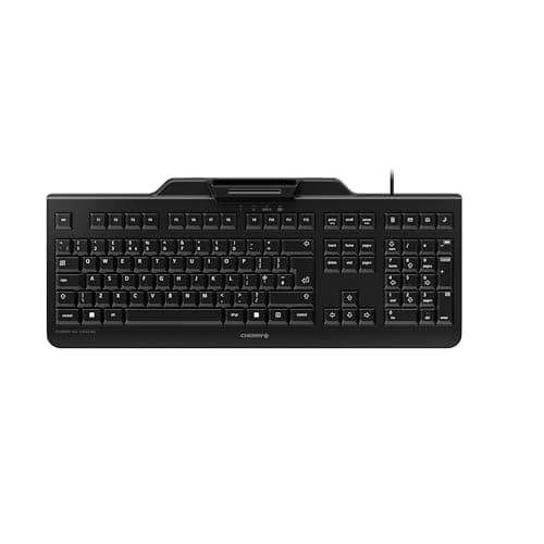 Image of CHERRY KC 1000 SC, Wired Security Keyboard with Integrated Card Reader, UK Layout (QWERTY), Plug & Play (USB-A), Flat Design, Black