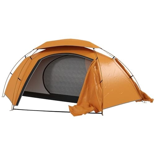 Image of Outsunny 1-2 Man Camping Tent, Dome Tent with Removable Rainfly and Aluminium Frame, 2000mm Waterproof, Portable with Bag, for Fishing Hiking Festival, Orange