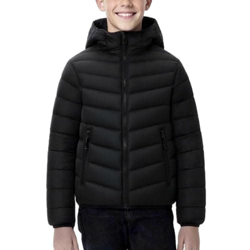 Image of Slxbear Winter Puffer Jackets Boys Girls Down Coats Padded Warm Bubble Outerwear with Hood Color Block Hooded Everyday Wear Comfy Thermal Coats Lightweight Packable Coat Black 12-13 Years