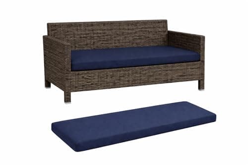 Image of House Of Home Outdoor Bench Cushion Garden & Patio Seat Pad, Water & UV Resistant, Removable Cover (Navy, 3 Seater 140cm x 51cm x 5cm)