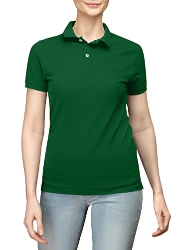 Image of Love My Fashions Women’s Polo Shirt – Knitted Collar and Cuffed Short Sleeves, Casual & Plain T-Shirt for Ladies Bottle Green