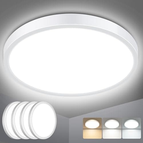 Image of slochi 4 Pack Bathroom Light, 3000K/4000K/6500K 3 Color Temperature, Waterproof IP44, Small, Round, Modern, 18W 2100LM Flush Ceiling Light for Bathroom, Kitchen, Bedroom, Hallway and More,Ø22CM