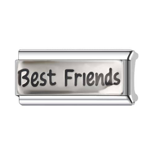Image of MARJS Best Friends Superlink Long Double Size Width 9mm Stainless Steel Silver Italian Link Charm Compatible With Bracelet