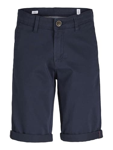 Image of JACK & JONES Boys Chino Shorts Regular Fit Cotton Blend Summer Casual Smart Half Pants for Kids, Navy Colour, Size- 10 Years