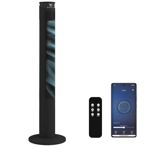 Image of HOMCOM Tower Fan for Bedroom, 46 inch, 6 m/s Powerful Velocity, Standing Floor Fan with 65° Oscillating, 4 Modes, 3 Speeds, APP Remote Control, 12 Hour Timer, LED Display, Black