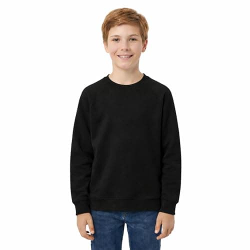 Image of KHIM Fleece Sweatshirt Unisex Sweater Jumper Full Sleeve Kids Boys Girls Children Top Crew Neck Outdoor Activewear (UK, Age, 9 Years, 10 Years, Regular, Black)