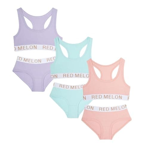 Image of 3 Pairs Girls 2 Piece Crop Top Brief Comfortable Sets Cotton Rich (PASTELS, 7-8)