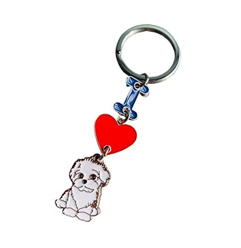 Image of MeiAOBest Dog Keyring,I Love Dog Pendant Key-ring,Metal Pet ID Tags Keychain Keyfob Key Tags Dog Lovers Keychain Gift_Bichon Frise