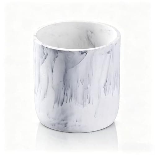 Image of Ekirlin 14CM Natural Marble Texture Plant Pot, Resin Indoor Planter with Drainage Hole, Removable Rubber Stopper and Non-Slip Soft Pad,Weatherproof Decorative Pot for Indoor/Garden Plants
