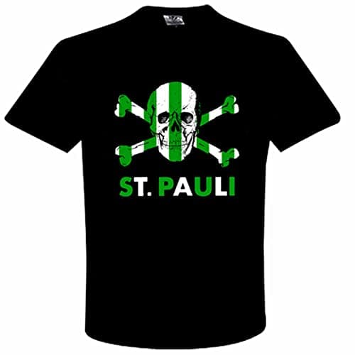 Image of St Pauli Kult Skull & Crossbones Football T-Shirt (100% Cotton Sizes S to 3XL), Celts Friendship T-Shirt, XX-Large Black
