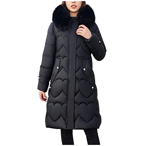 Image of ANHATUIV Puffer Jackets Women Longline Quilted Coat with Hood Padded Jacket Thicken Long Puffer Coat Jacket Warm Quilted Padded Slim Down Outerwear Snow Maxi Puffer Coat Wear Lady Long Parka Jacket-