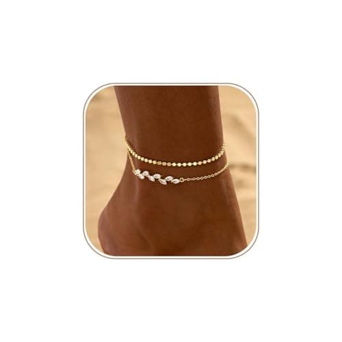 Image of Kyerlyn Ankle Bracelets for Women Gold Anklets for Women Waterproof 14K Gold Plated leaf Anklet Ankle Bracelet Beach Essentials Summer Jewelry for Women Accessories Gift Non Tarnish Hypoallergenic