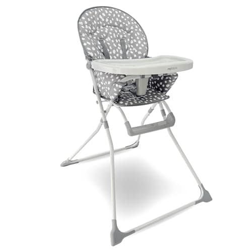 Image of My Babiie MBHC1 Compact Highchair – Ultra Lightweight (5kg), Foldable, Easy Clean, Padded Seat, Footrest, Tray Cup Holder, for Toddler, from 6 Months to 3 Years (15kg) – Grey Dalmation