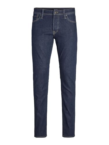 Image of JACK & JONES Mens Slim Fit Jeans with Low Rise Button Fly Denim Pants for Men UK, Blue Denim Colour, Size: 34W / 32L
