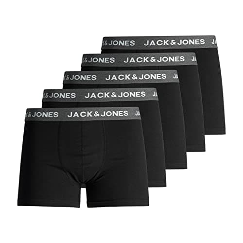 Image of JACK & JONES Men's Jachuey Trunks 5 Pack Noos Boxer, Dark Grey Melange (Black Detail: Black & Black), Large (pack of 5)