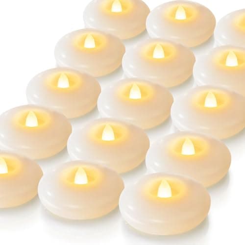 Image of Homemory 24 Pack 3 inch Flameless Led Waterproof Floating Candles, 200 Hour Battery Operated Tealights for Cylinder Vases, Centerpieces at Wedding Decor, Pool, Outdoor
