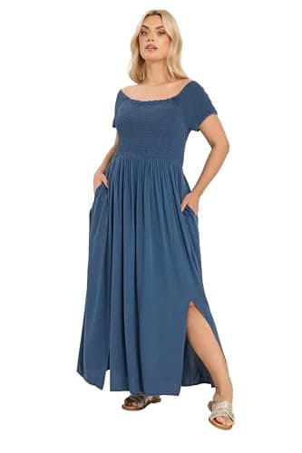 Image of Yours Curve Chambray Bardot Maxi Dress - Women's - Plus Size Curve Blue