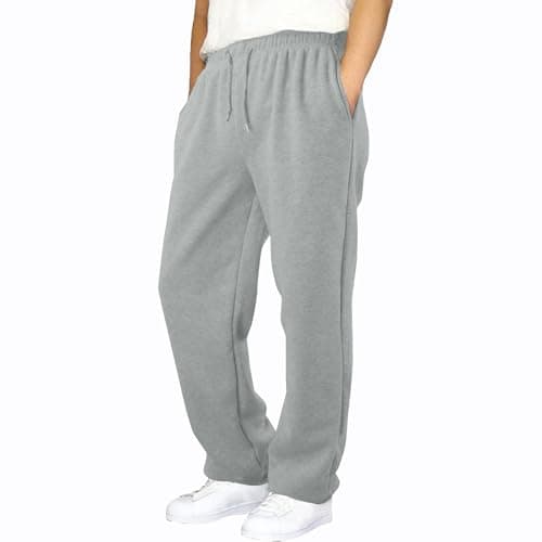 Image of NetSetUK Joggers for Men UK Tracksuit Jogging Bottoms Men’s Fleece Joggers Open-Hem Sweatpants with Pockets Drawstring Trousers Gym Workout Light Grey