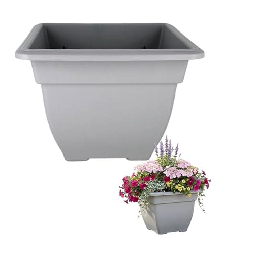 Image of Shop4allsorts Grey 38cm medium square bell plant pot - plastic plant pot – medium sized indoor and outdoor garden planter - traditional bell shape pot - herb and flower planter.