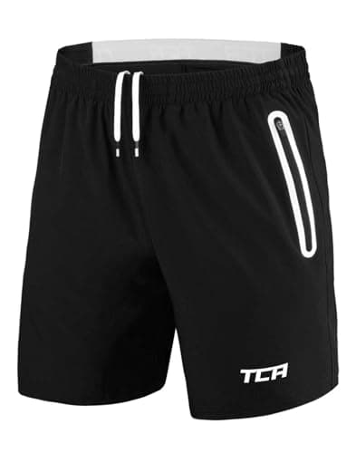 Image of TCA Elite Tech Mens Running Shorts with Zip Pockets, Gym Shorts Men Training Sports Short with Phone Pocket - Black/White, XXL