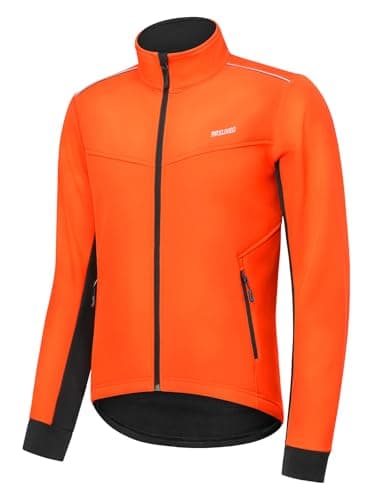 Image of ARSUXEO Cycling Jacket Mens Windproof Jacket Fleece Thermal Softshell Winter Coat Fleece with 5 Pockets 24A Orange XXL