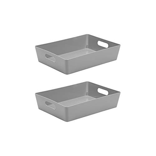 Image of Wham Bam 5.01 Cool Grey Plastic Studio Storage Baskets Office Home & Kitchen Tidy Organiser 35 x 26 x 8.5cm (2 Baskets)