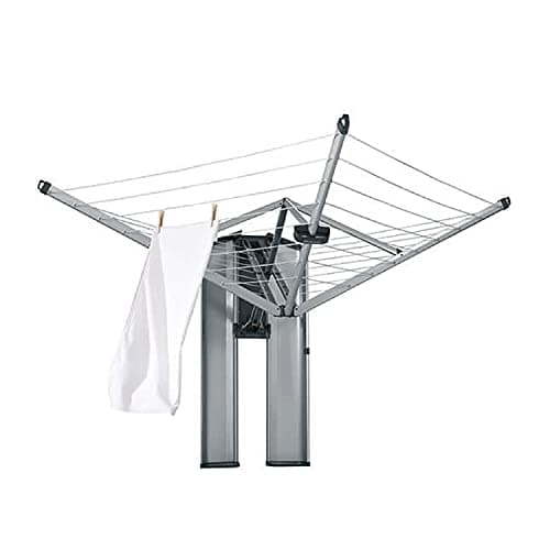 Image of Brabantia - WallFix - 24 Metres of Clothes Line - UV-Resistant & Non-Slip Lining - Foldable Rotary Dryer - Easy to install - with Storage Box - Metallic Grey - 184 x 182 cm