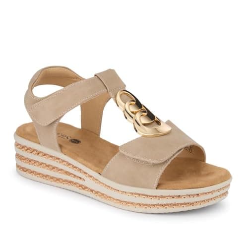 Image of Wide-Fit Dual-Touch-Fasten Sandals - Beige Size 6