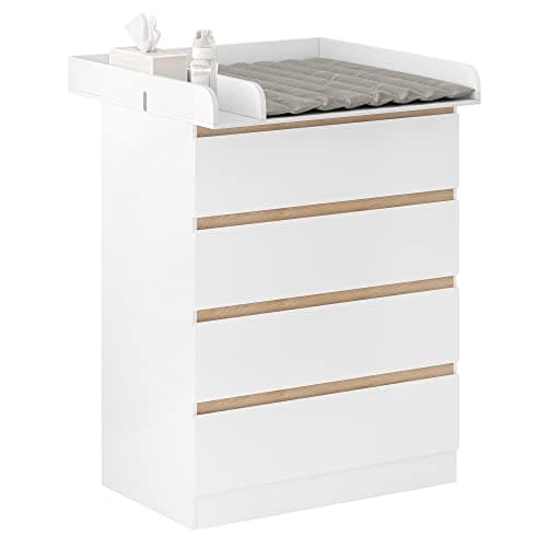 Image of WOLTU Baby Changing Table with 4 Drawers, Dresser Unit for Nursery and Bedroom, MDF + Particleboard, White, WT008ws