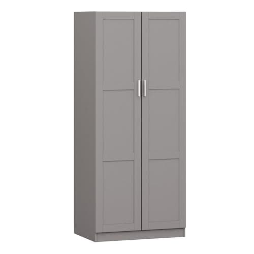Image of Panana 2 Door Wardrobe Double Wardrobe Closet with Storage Shelf & Hanging Rail Bedroom Furniture, 72 x 47 x 169cm, Grey