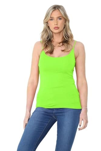 Image of Hamishkane® Womens Plain Bodycon Cami Strappy Sleeveless Tank Tops, Slim Fitted Scoop Neck Vest Tops Women UK, Stretchy Gym Wear, Casual Summer Ladies Vest Neon Green
