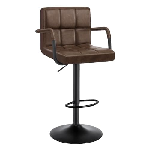 Image of WOLTU Breakfast Bar Stool, Swivel Stool with Armrest and Footrest for Kitchen Island Counter, Faux Leather, Dark Brown