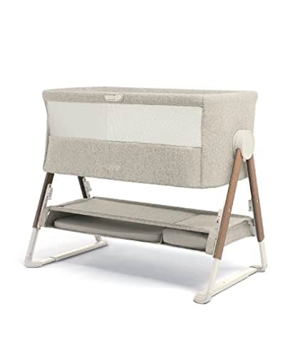 Image of Mamas & Papas Lua Bedside Crib, Removable Bassinet, Drop-down Sides, includes Mattress, 0-6 Months, Beige