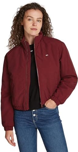Image of Tommy Jeans Women's Tjw Essential Padded Jacket Dw0dw19688 Bomber Jacket, Purple (Deep Rouge), L