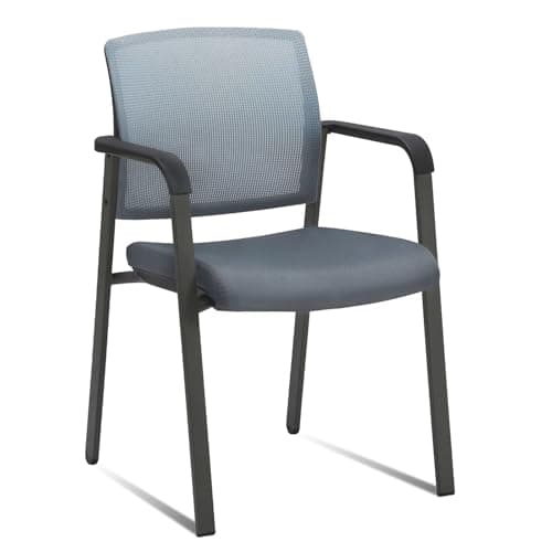 Image of CLATINA Guest Reception Stacking Office Chairs with Arm, Mesh Back Waiting Room Chair with Upholstered Fabric Seat and Ergonomic Lumbar Support for Office Conference School Church, Grey