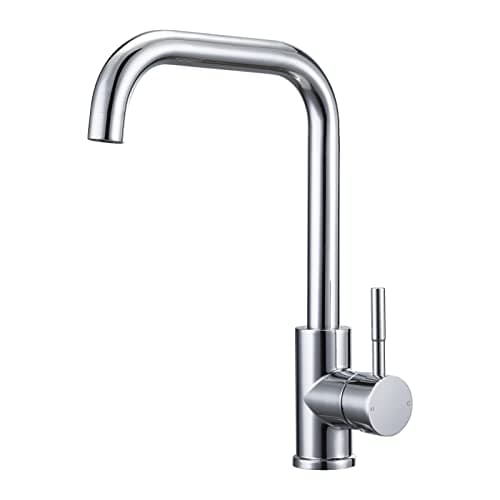 Image of Kitchen Sink Mixer Tap with L-Shaped 360º Swivel Spout, Monobloc Kitchen Mixer Faucet 1 Hole Rectangle Single Lever Mono Bar Taps, Polished Chrome