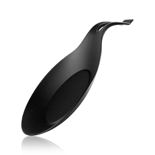 Image of Lotsdonxia Silicone Spoon Rest, Black – Almond-Shaped Utensil Holder for Kitchen Countertops, Spatulas, Spoons, and Cookware