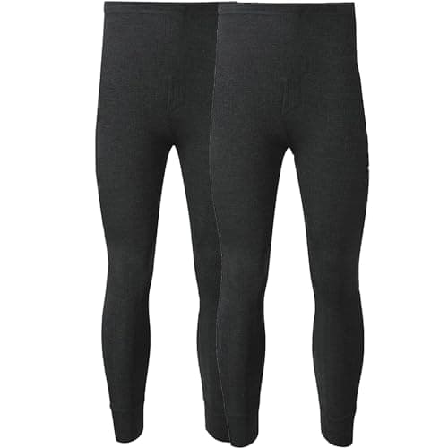 Image of Mens Long Johns, Pack of 2 Fleece Lined Thermal Leggings Free Cutting Comfy Thermals Base Layer Pants (UK, Alpha, L, Regular, Regular, Black)
