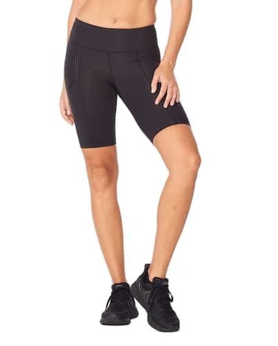 Image of 2XU Women's Mid-Rise Compression Shorts, Black/Dotted Black Logo, XX-Small