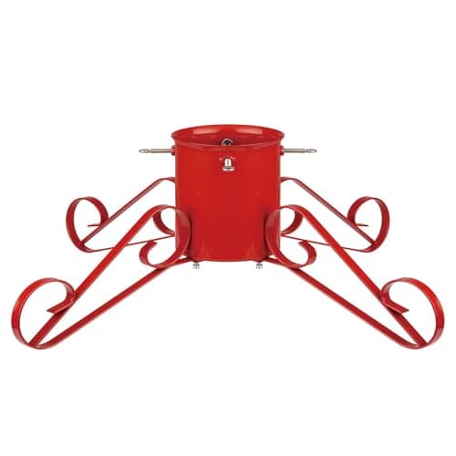 Image of Holly International Traditional Christmas Tree Stand with Metal Scroll Legs Red, up to 3m Trees