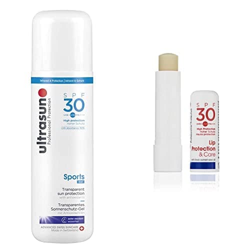 Image of ultrasun Sports SPF 30 Transparent Sun Protection Gel, 200 ml & Ultra Lip Protection SPF30, 4.8 g