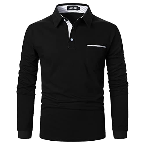 Image of AIOIDI Polo Shirts for Men Adults Long Sleeves Casual Golf Shirt with Real Pocket,Black 2,XL
