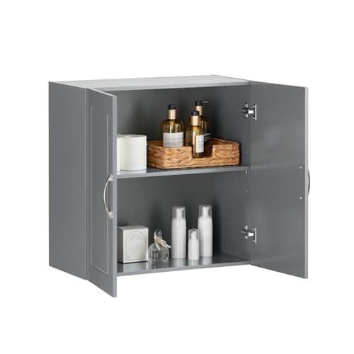 Image of SoBuy Kitchen Wall Cabinet,Wall Mounted Storage Cupboard with Adjustable Shelf & Door, Small Wooden Bathroom Storage Unit Grey 60x30x60cm FRG231-DG