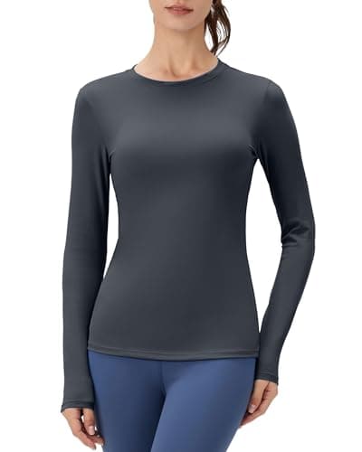 Image of POIHIDE Workout Tops Long Sleeve Women Sports Activewear Gym Compression T Shirts Crew Neck Yoga Athletic Running Shirt Breathable Thermal Undershirts Base Layer Grey