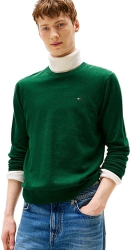 Image of Tommy Hilfiger Men’s Essential Cotton Round Neck Jumper, Green (Ornamental Green Heather), S