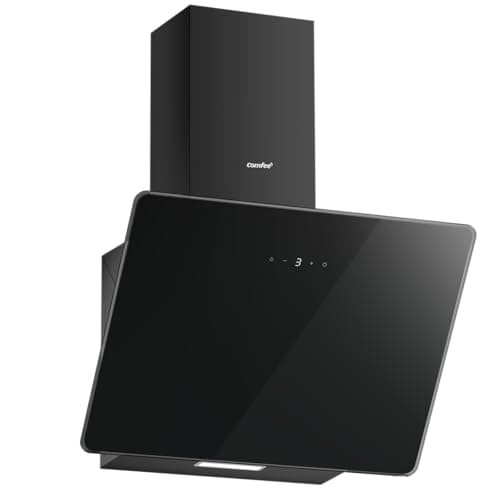 Image of COMFEE' 60cm Angled Cooker Hood ANGJ64B-60 Tempered Glass Extractor Hood with Touch Screen, LED and Recirculating & Ducting System Wall Mounted Extractor Fan kitchen 600mm - Black [Energy Class C]
