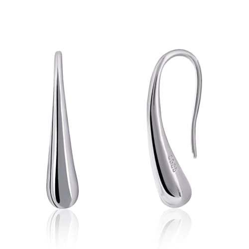 Image of Weviway S925 Sterling Silver Teardrop Pull-Through Earrings, Dangle Drop Design, Handmade Women's Threader Jewellery
