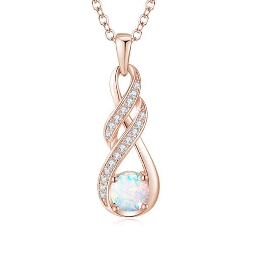 Image of LOCIBLO October Birthstone Necklaces for Women 925 Sterling Silver Infinity Pendant 18K Rose Gold Plated Created White Opal Necklace Jewellery for Her, 16"+2"