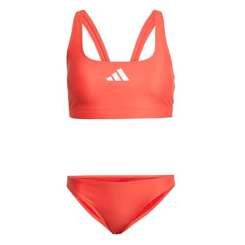Image of adidas Women's 3 Stripes V-Back Bikini, Semi Lucid Red/White, 34